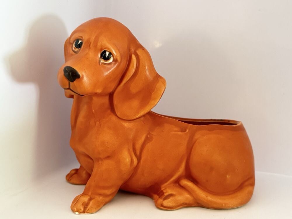 Vintage Napcoware Brown Ceramic 5”Dachshund Weiner Dog Planter Japan #C6717
